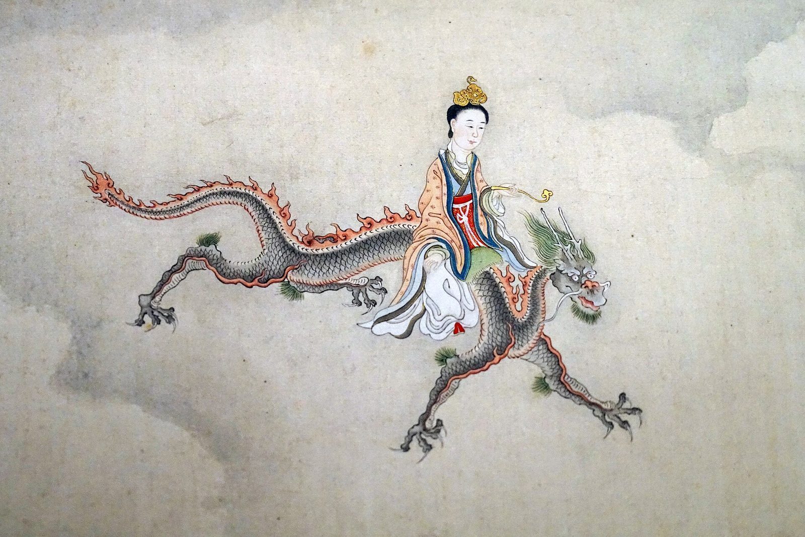 Kinesisk maleri av en taoistisk guddom som rir på en drage, fra samlingen i Musée du quai Branly