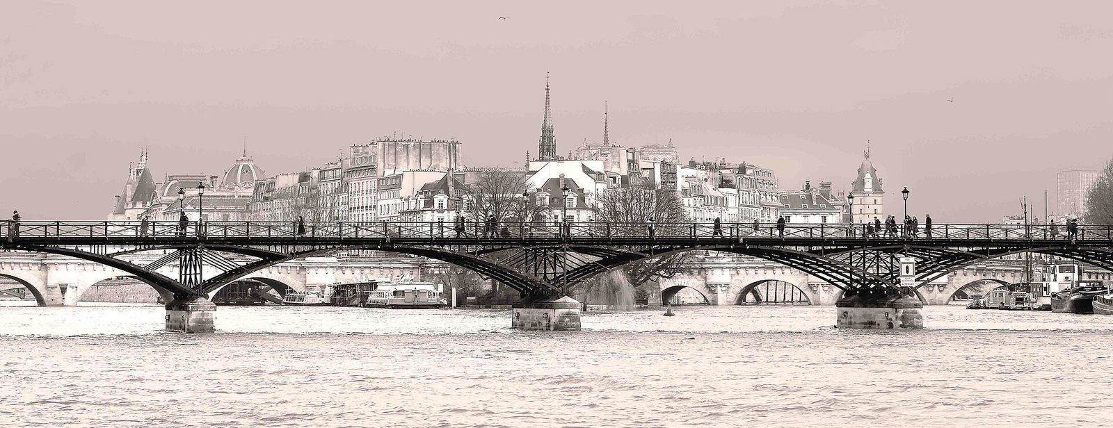 Gangbroen Pont des Arts over Seinen med Île de la Cité i bakgrunnen
